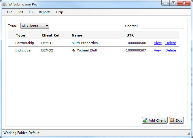 SA Submission Pro - Client list