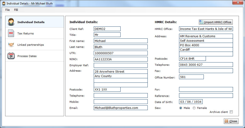 SA Submission Pro - Individual client details screen