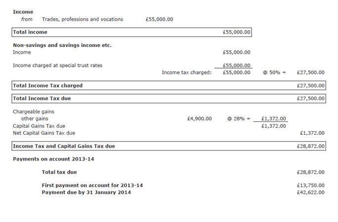 Tax calculation summary