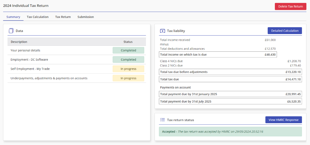 Submission Pro - Tax return details