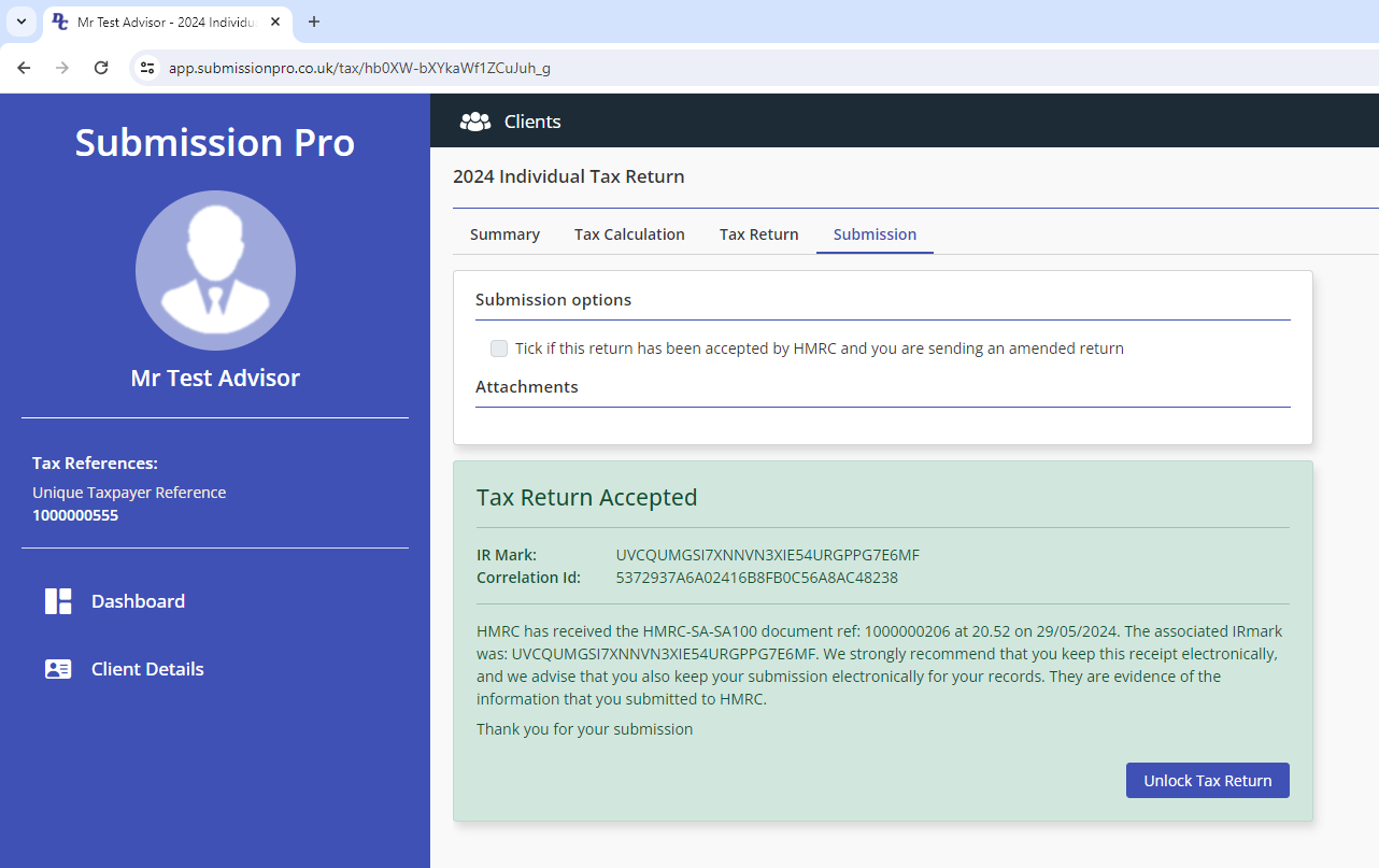Submission Pro - Tax return submission accepted