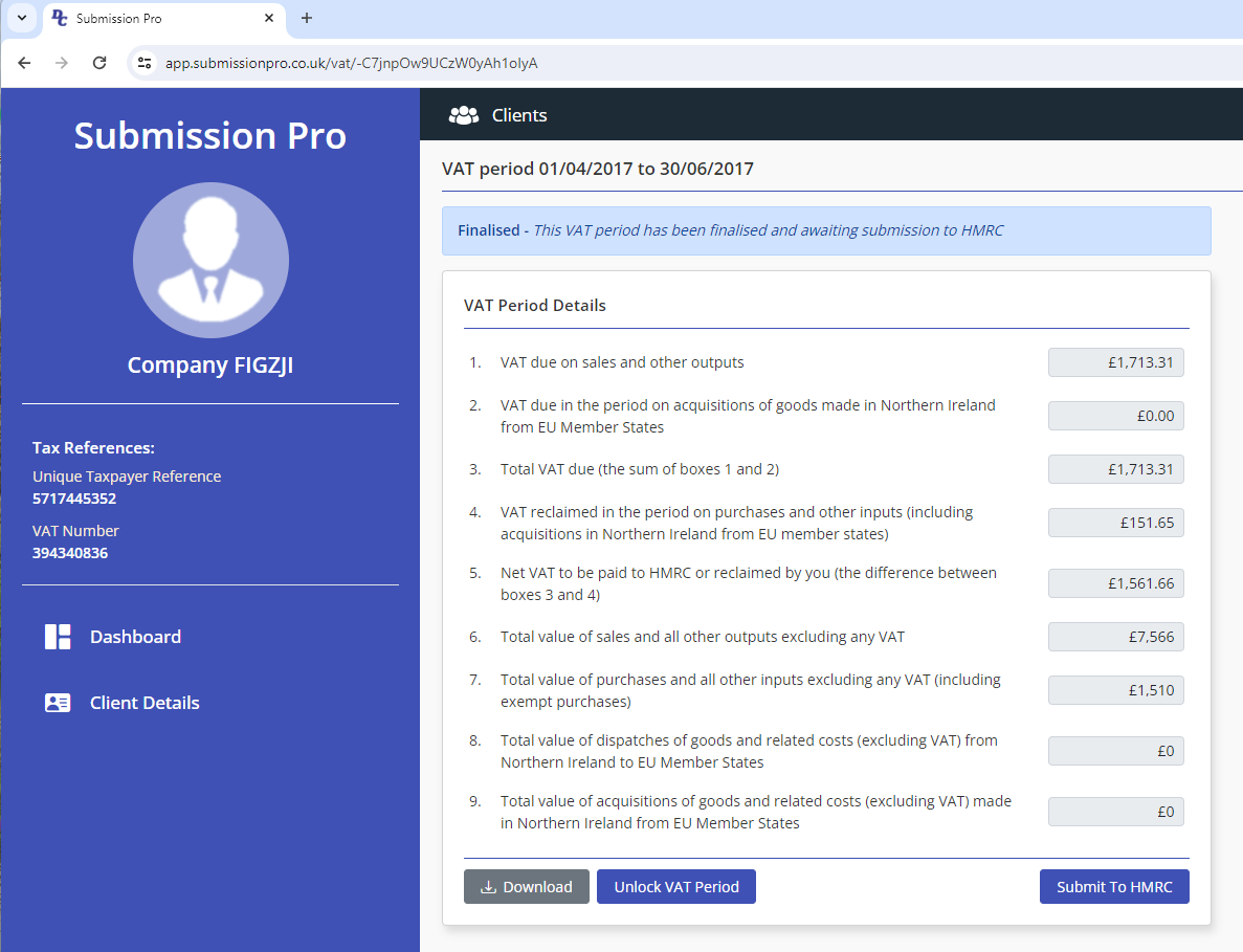 Submission Pro - VAT period